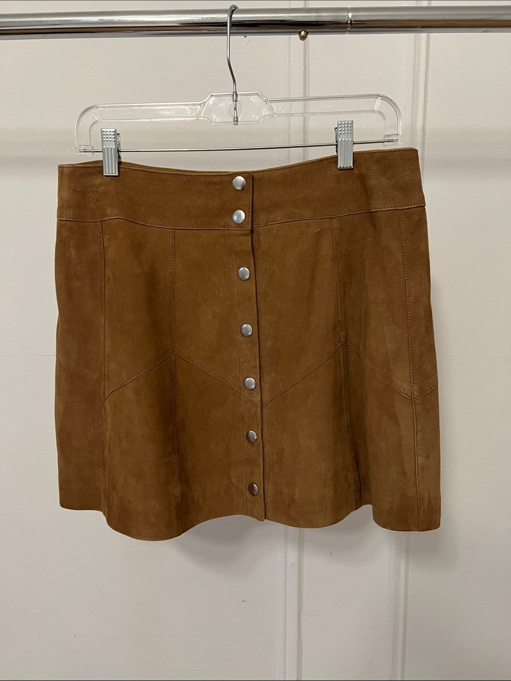 Sezane Classic Suede Button-Front Mini Skirt - Tan